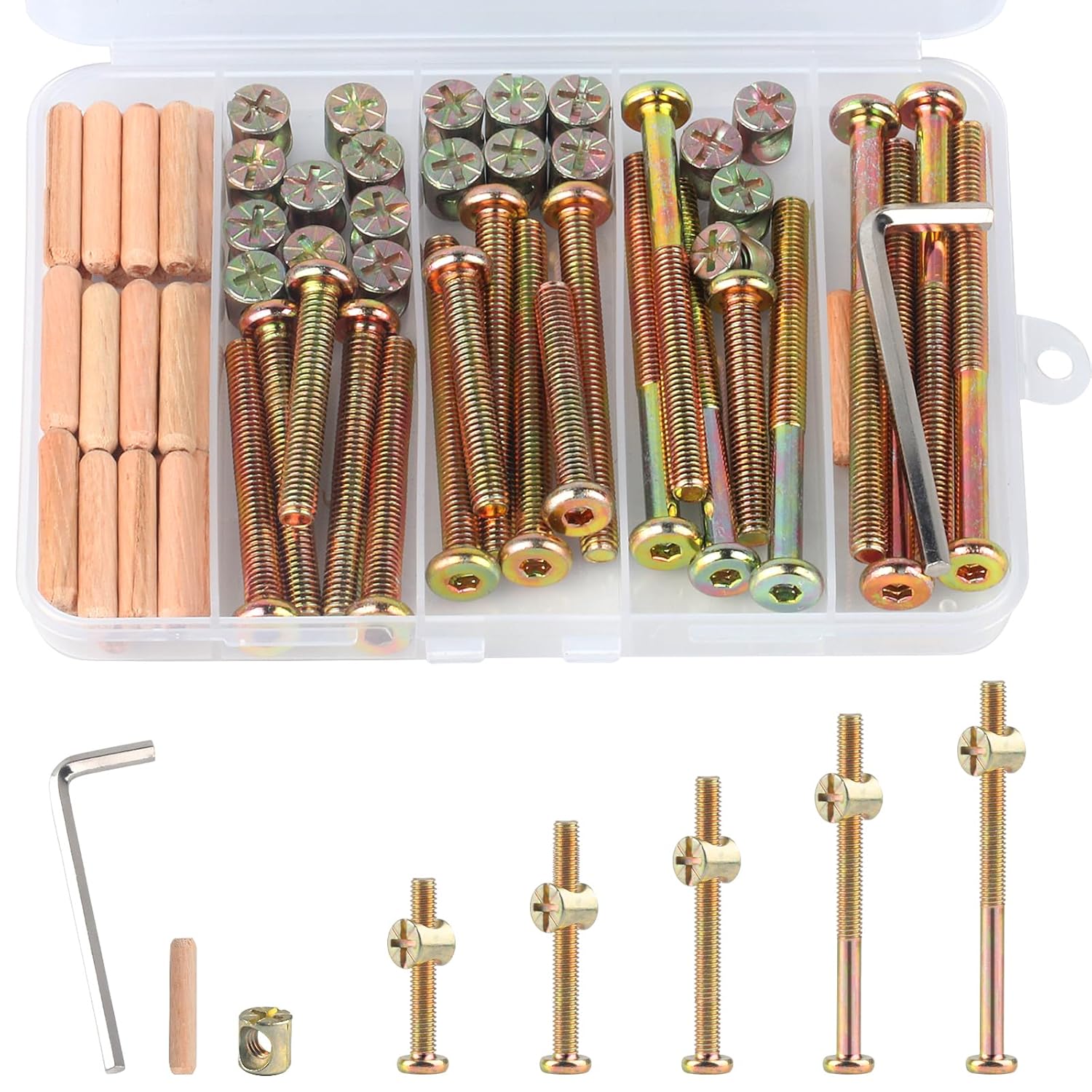 Furniture Hardware Barrel Nut - M6x40/50/60/70/80mm Crib Screws Assortment 20-Set Wooden