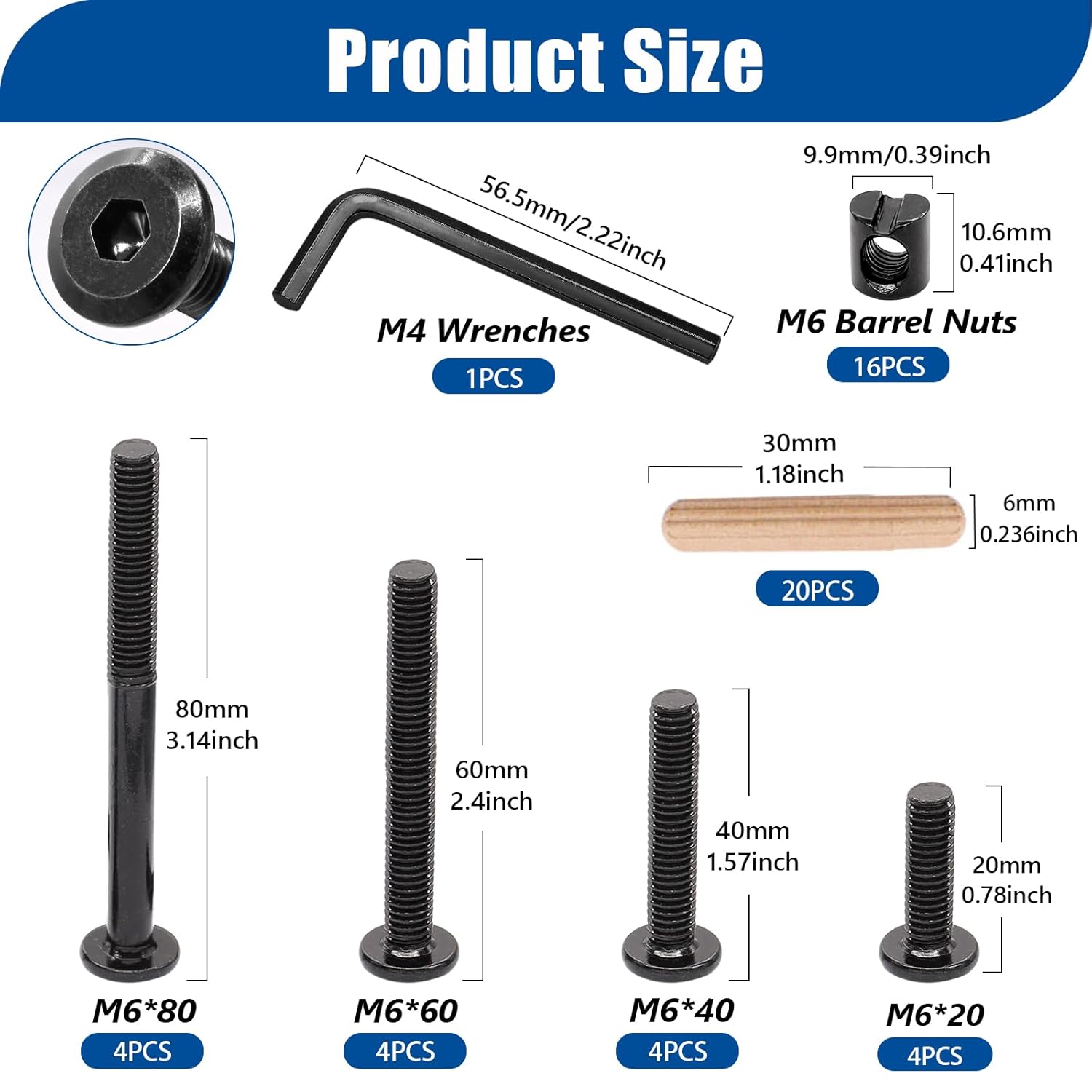 16 Set Crib Screws M6x20mm/ 40 - Furniture Hardware Barrel Nut のレビューと価格