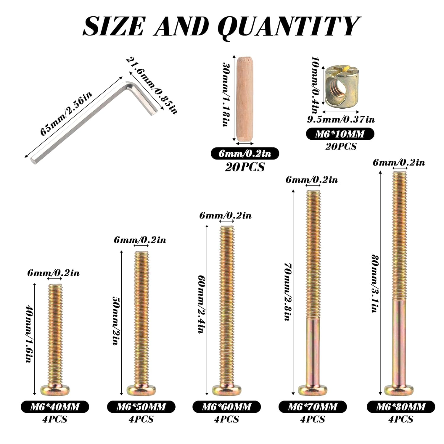 M6x40/50/60/70/80mm Crib Screw - Furniture Hardware Barrel Nut のレビューと価格