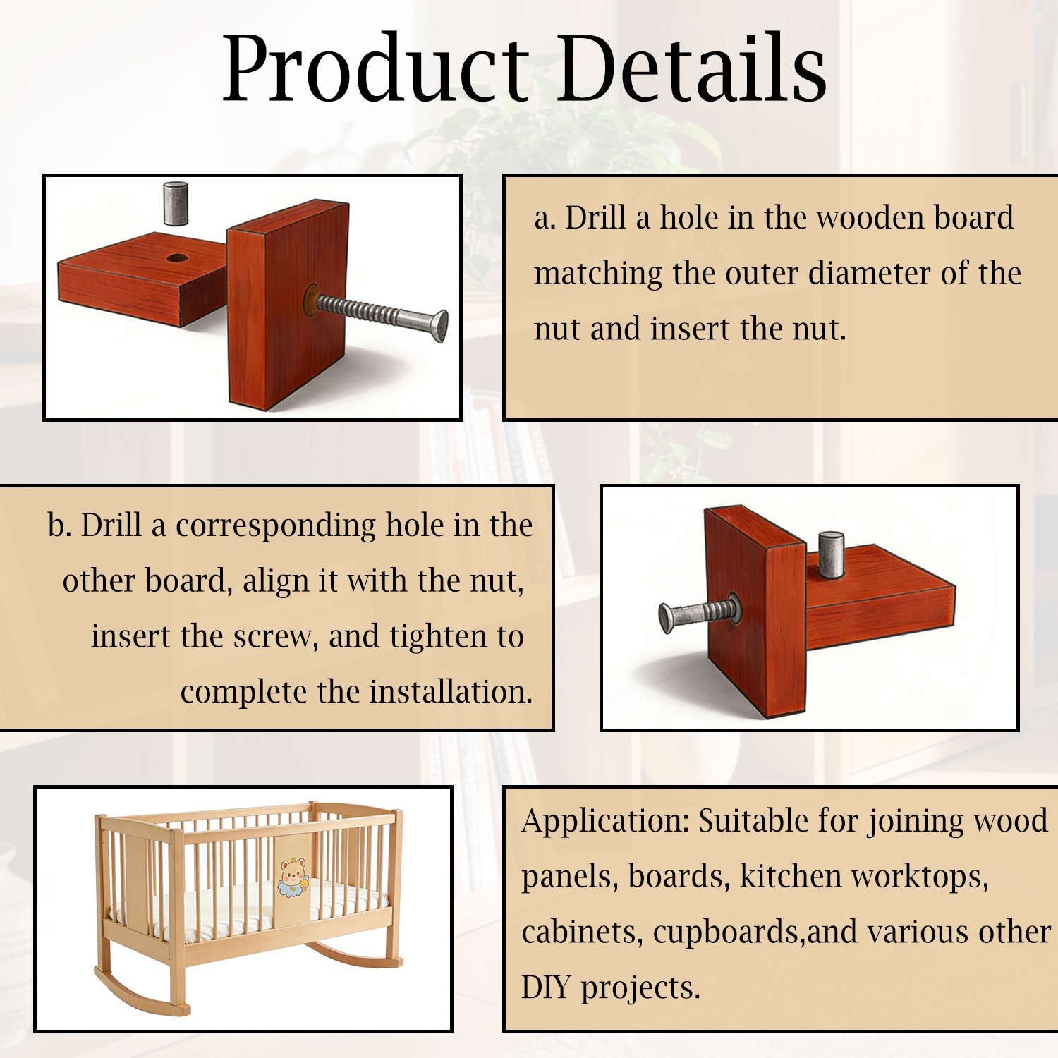 10pcs M6 Bed Frame Connecting  - Furniture Hardware Barrel Nut のレビューと価格